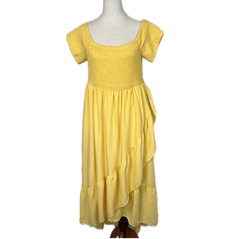 Torrid Challis Off Shoulder Tulip Hem Yellow Smocked Dress Sz 2X 18-20 Milkmaid